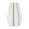 White Ceramic Abstract Ribbed Dimensional Concaved Vase with Floral Shaped Rim